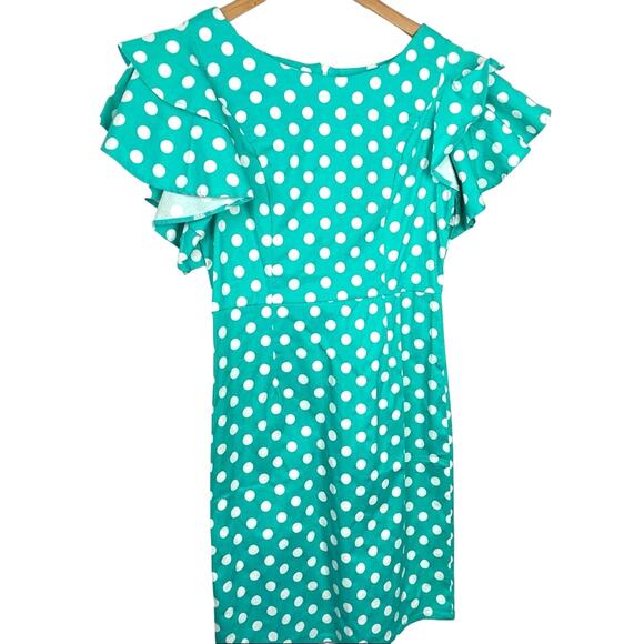 Mint Green Polka Dot Dress Ruffle Sleeves XXL - Picture 2 of 13